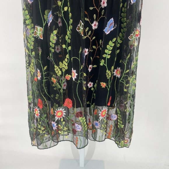 Lulu's 3D Floral Botanical Midi Dress Size Small Embroidered Sheer Black Mesh - Picture 6 of 16